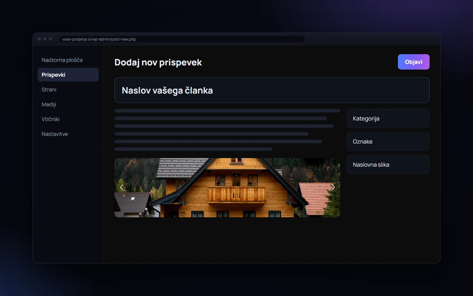 Ponazoritev dodajanja novega prispevka v WordPressu