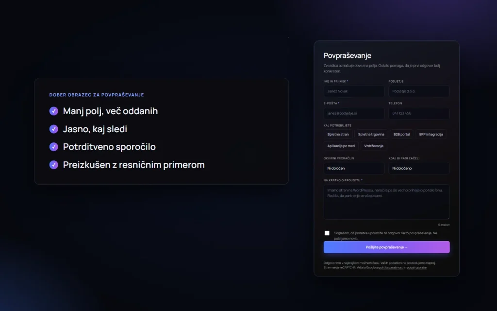 Kontaktni obrazec na tothemoon.si in kaj naredi obrazec za povpraševanje dober