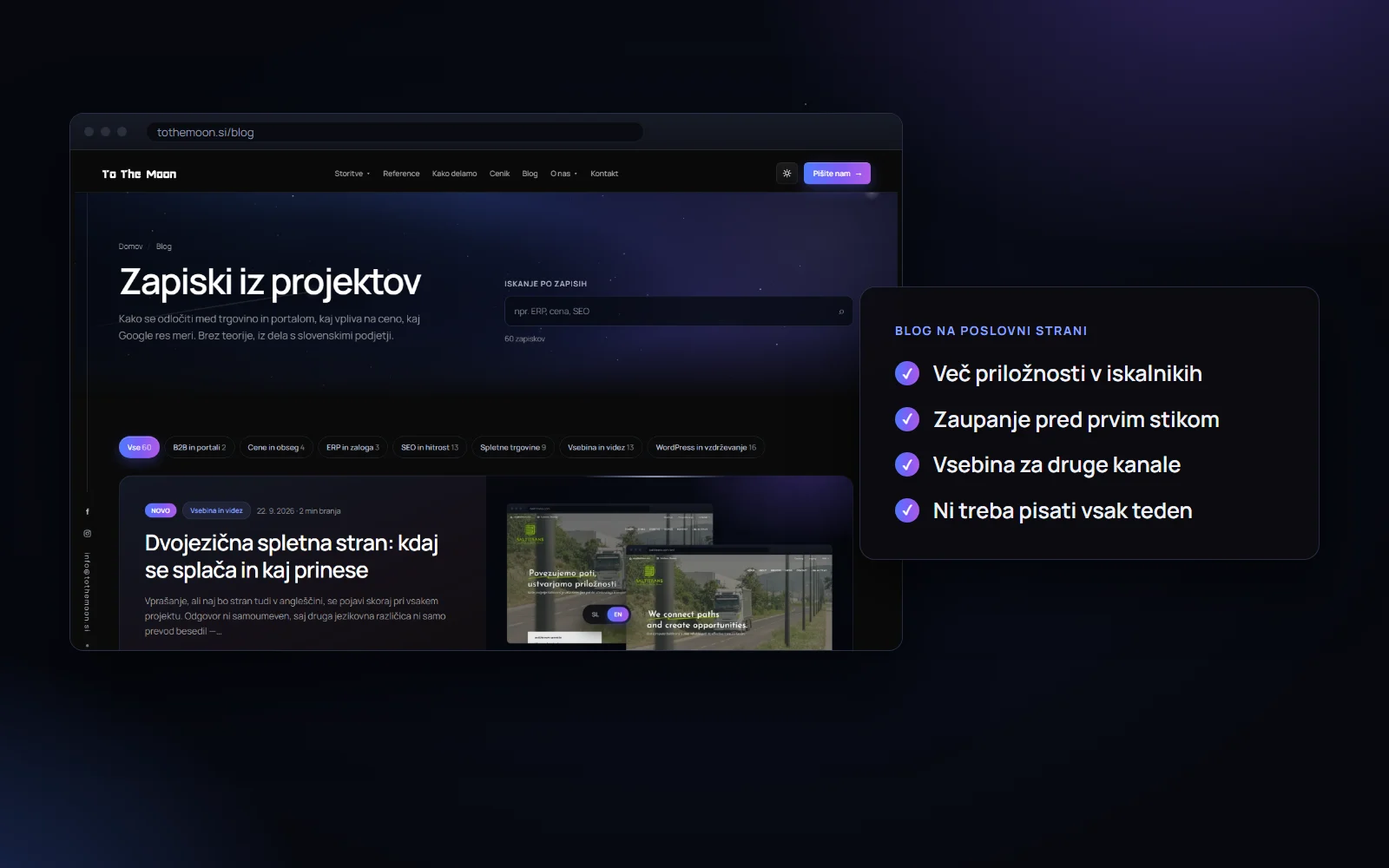 Blog na tothemoon.si in zakaj ima poslovna stran blog
