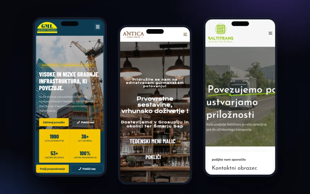 Tri spletne strani, ki jih je izdelal ToTheMoon, na telefonu