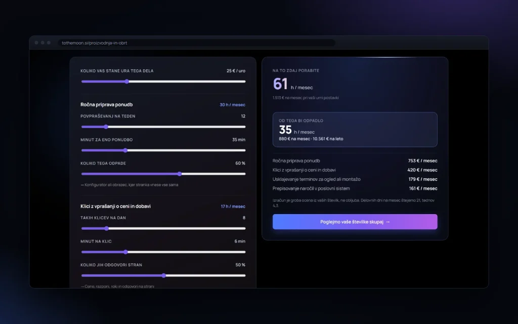 Kalkulator na strani za proizvodnjo in obrt, ki ga je izdelal ToTheMoon