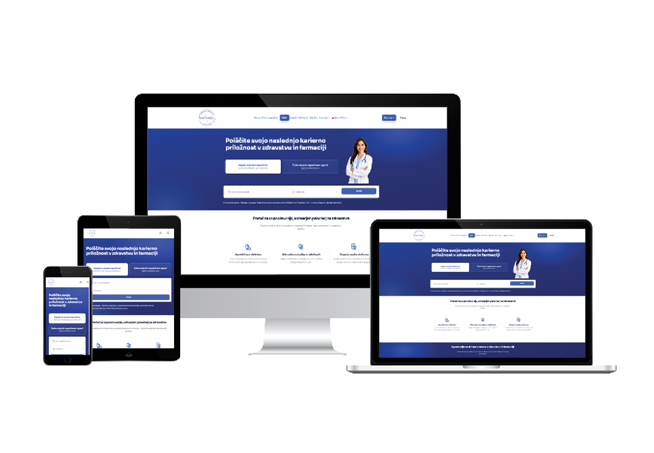 Zaposlitveni portal Zdravstvena.info na namizju, tablici in telefonu
