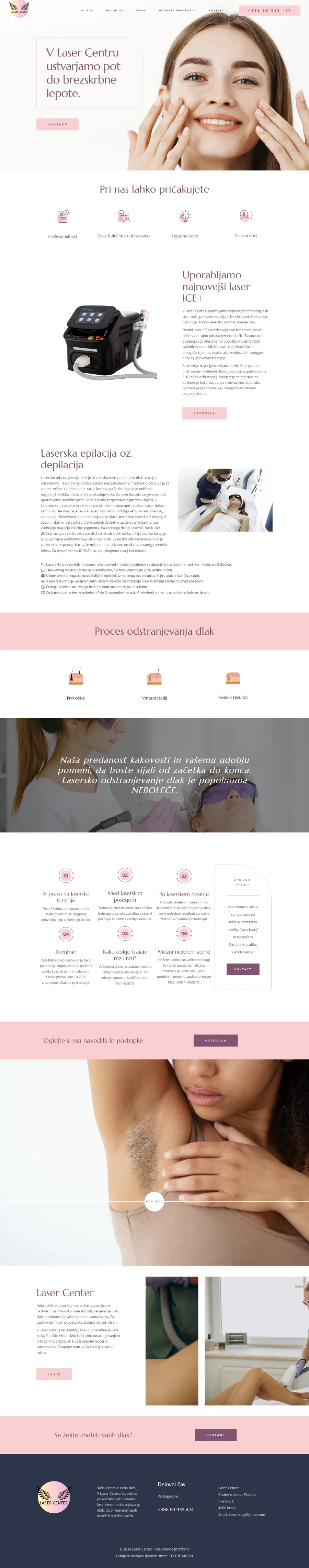 Celotna naslovnica strani Laser Center Kranj