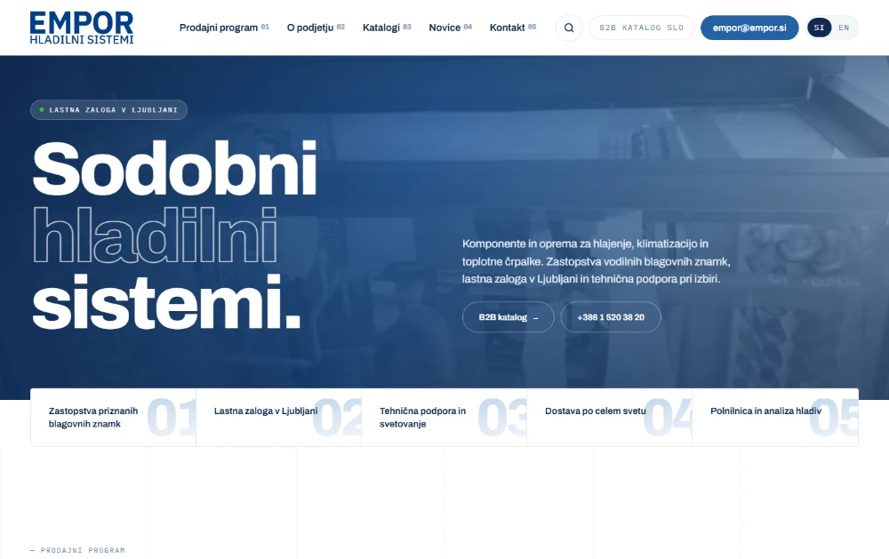Naslovni del prenovljene strani EMPOR hladilni sistemi