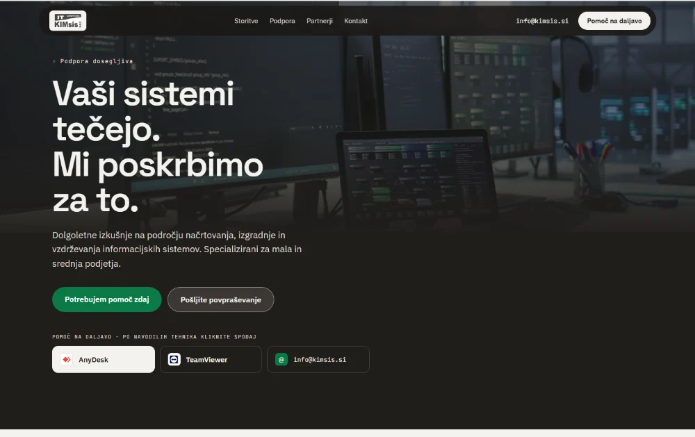 Naslovni del strani KIMSIS s pomočjo na daljavo