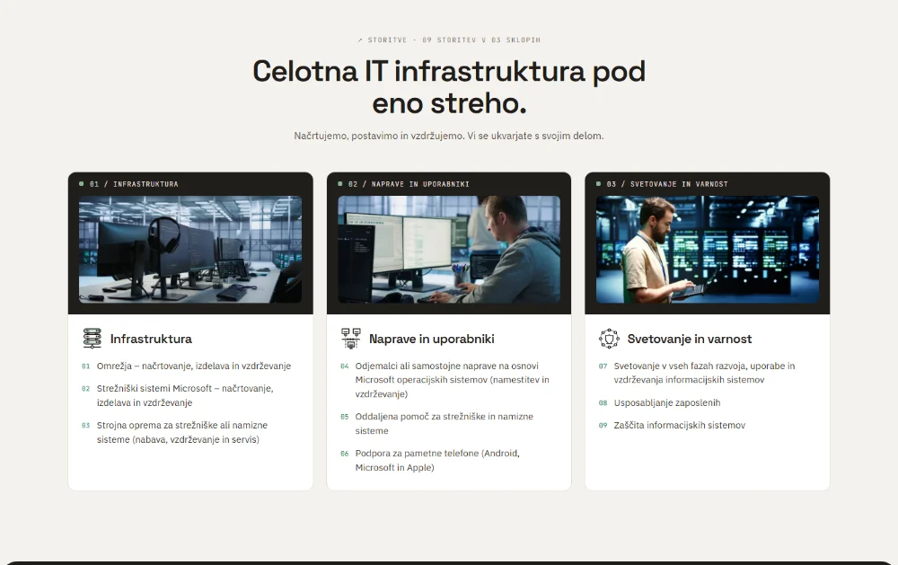 Storitve IT vzdrževanja v treh sklopih na strani KIMSIS