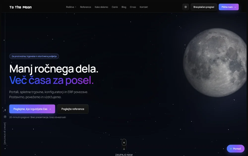 Naslovni del prenovljene strani tothemoon.si
