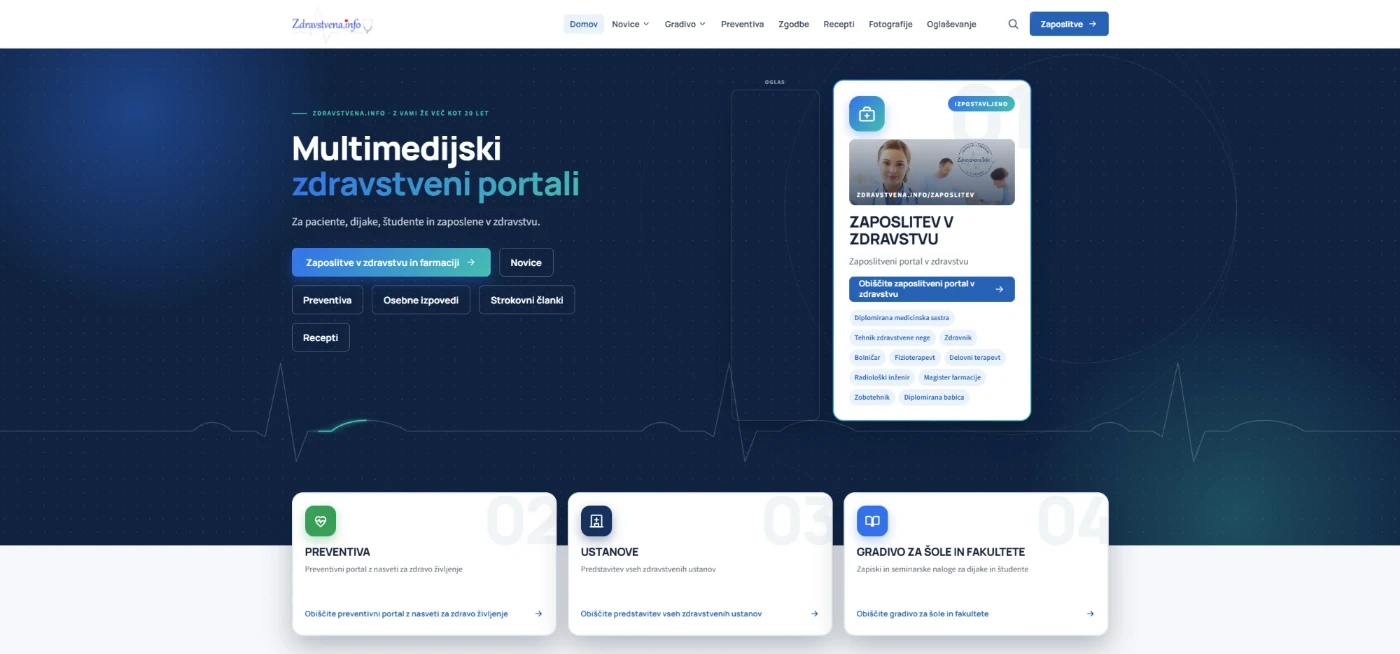 Naslovni del prenovljenega portala Zdravstvena.info