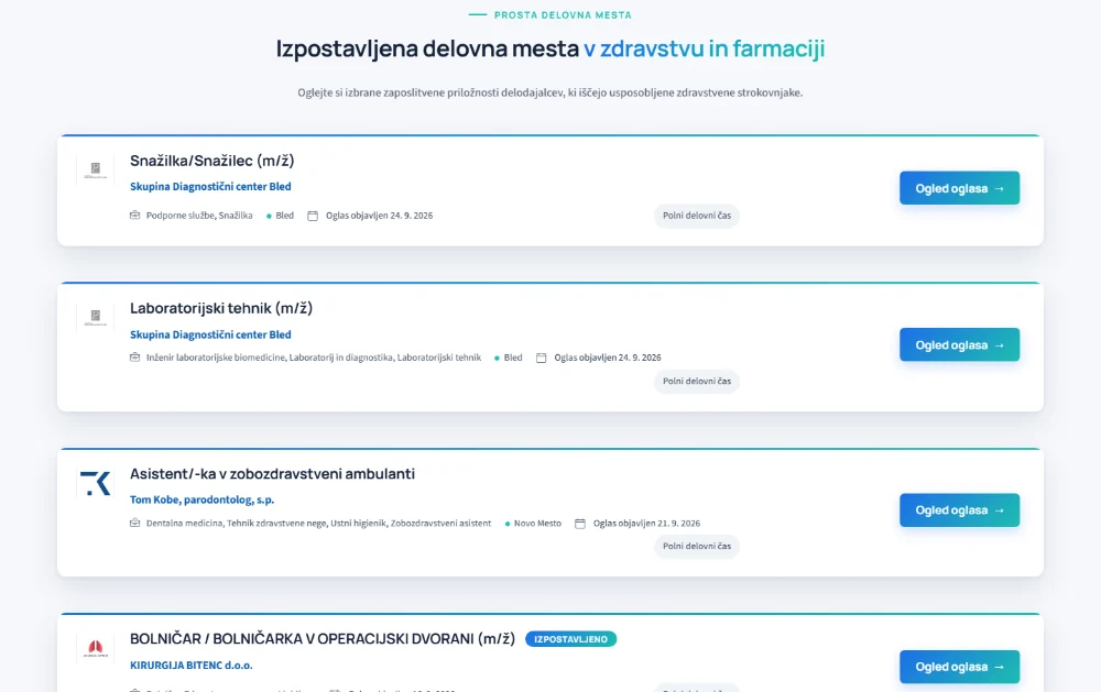 Seznam prostih delovnih mest na Zdravstvena.info | Zaposlitve