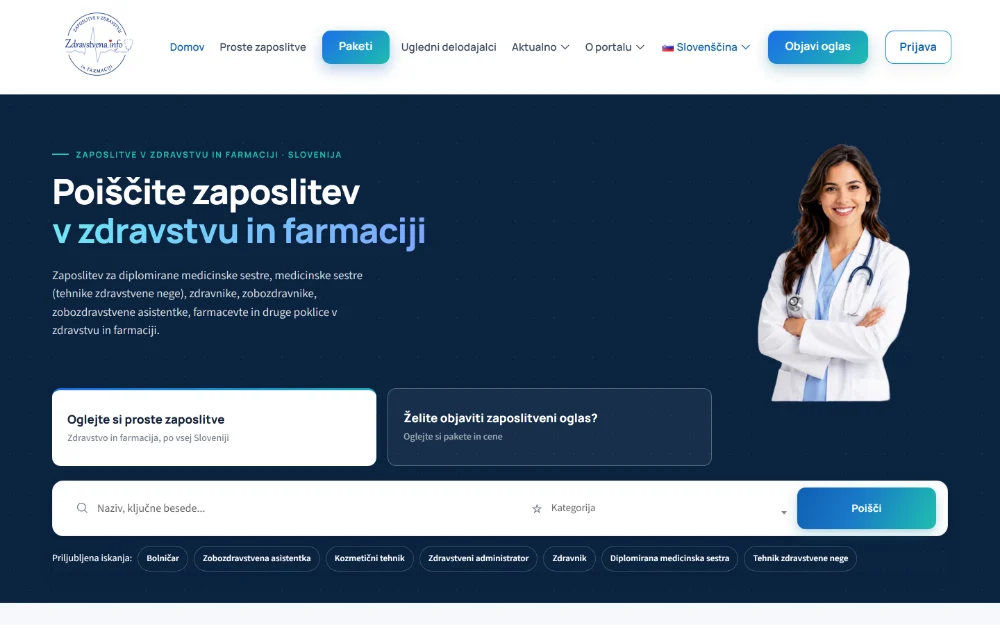 Iskalnik zaposlitev Zdravstvena.info/zaposlitev, ki ga je izdelala agencija ToTheMoon